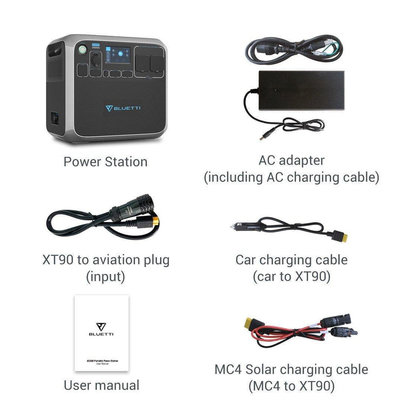 Bluetti Portable Power Station AC200P 2000WH 2000W Solar Genrator for Van Home Emergency Outdoor Camping Explore - Black - John Cootes