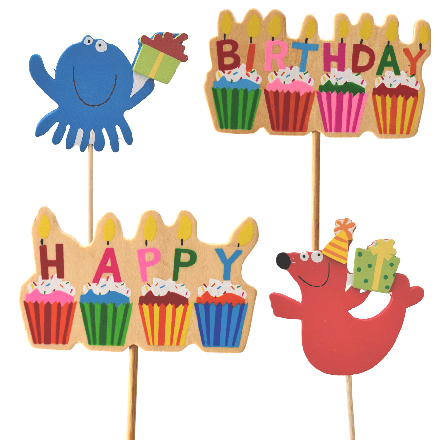 CAKE TOPPER BIRTHDAY ANIMAL STICK 9PC - John Cootes