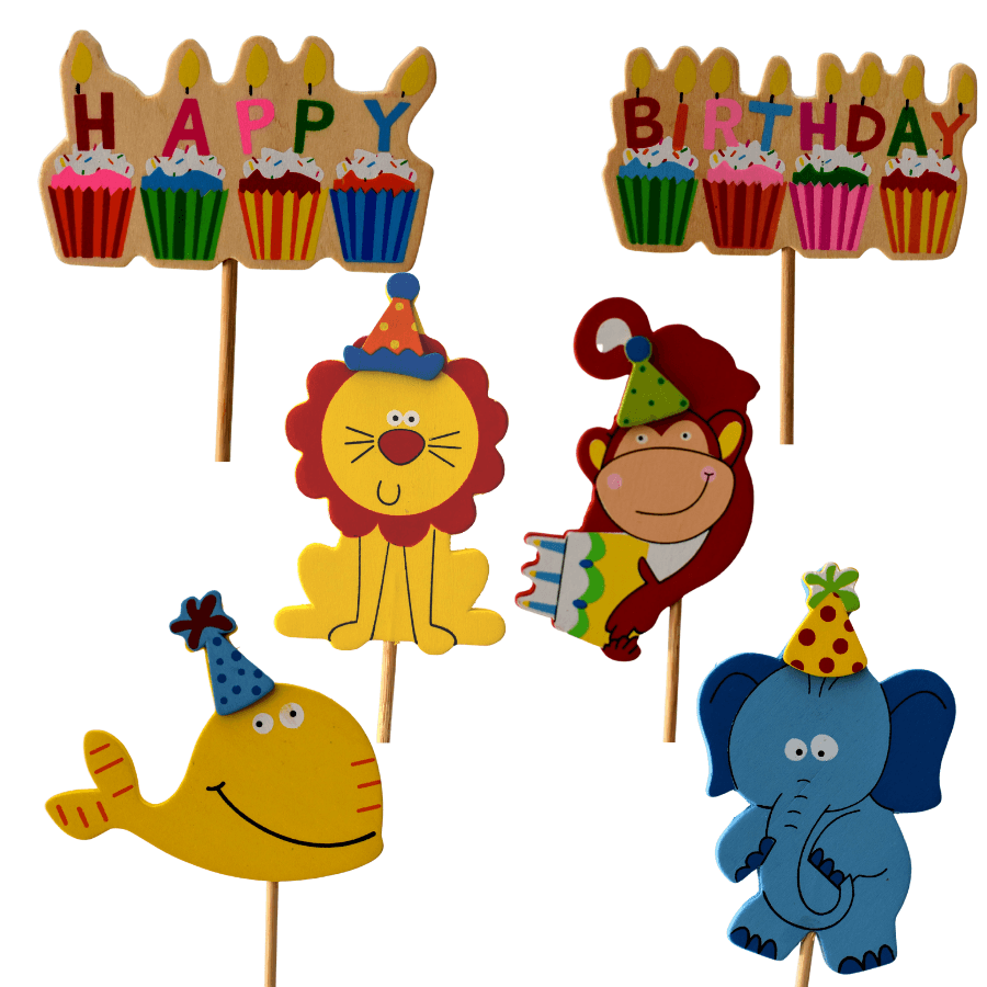 CAKE TOPPER BIRTHDAY ANIMAL STICK 9PC - John Cootes