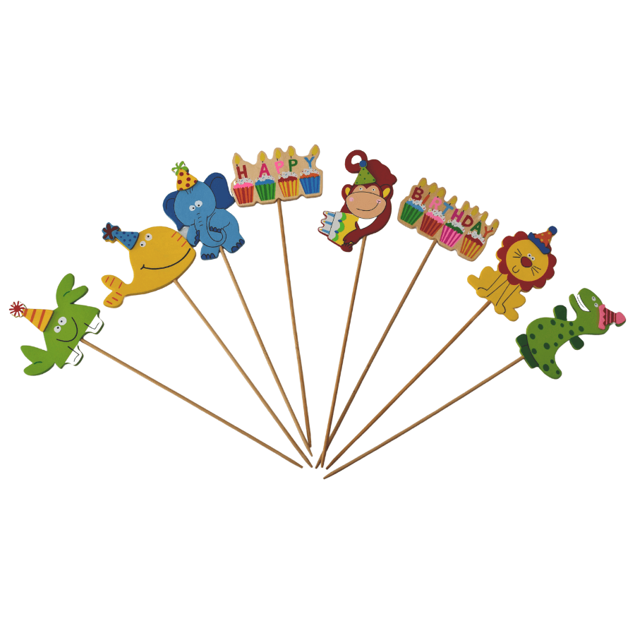 CAKE TOPPER BIRTHDAY ANIMAL STICK 9PC - John Cootes