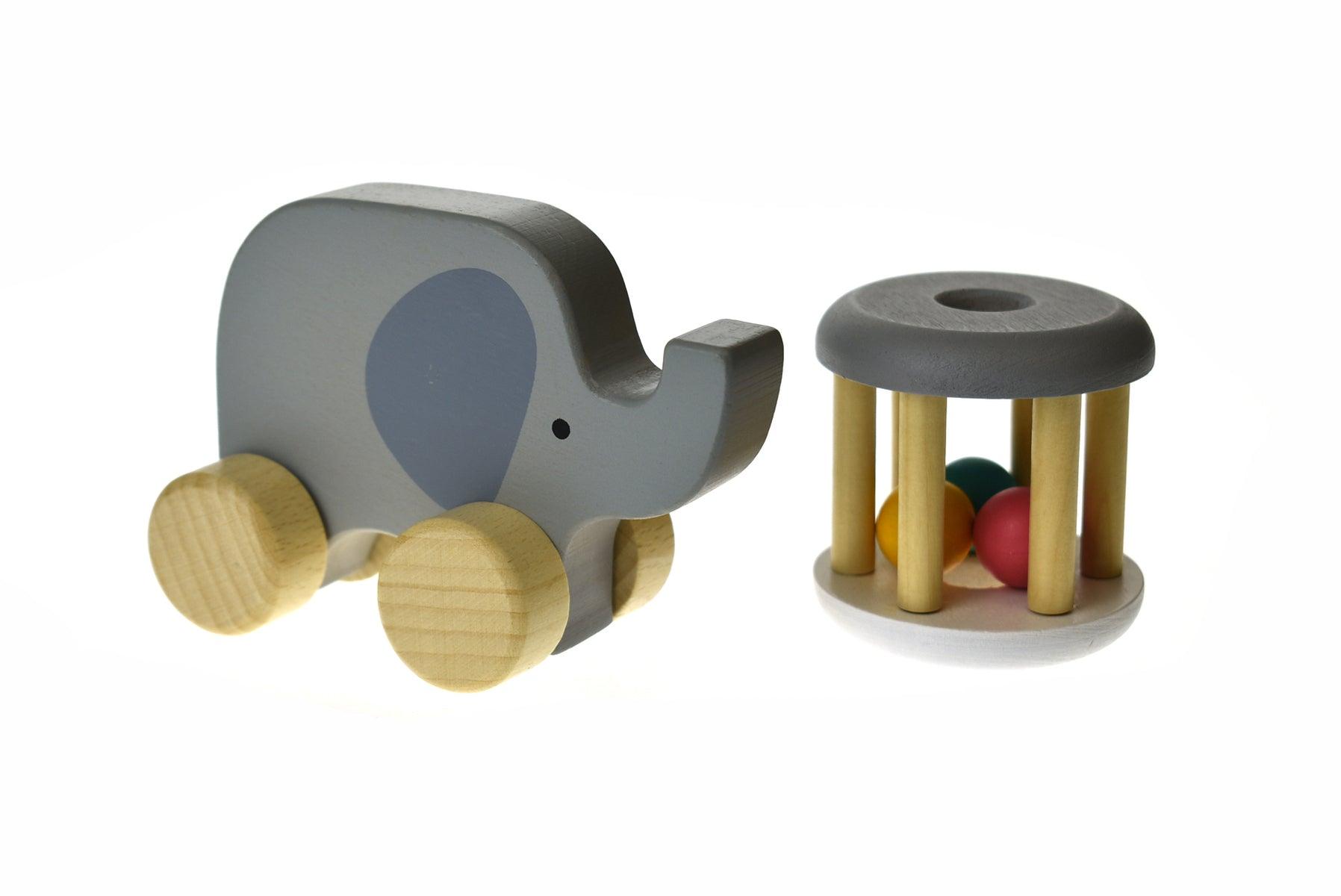 CALM & BREEZY WOODEN RATTLE + ELEPHANT - John Cootes