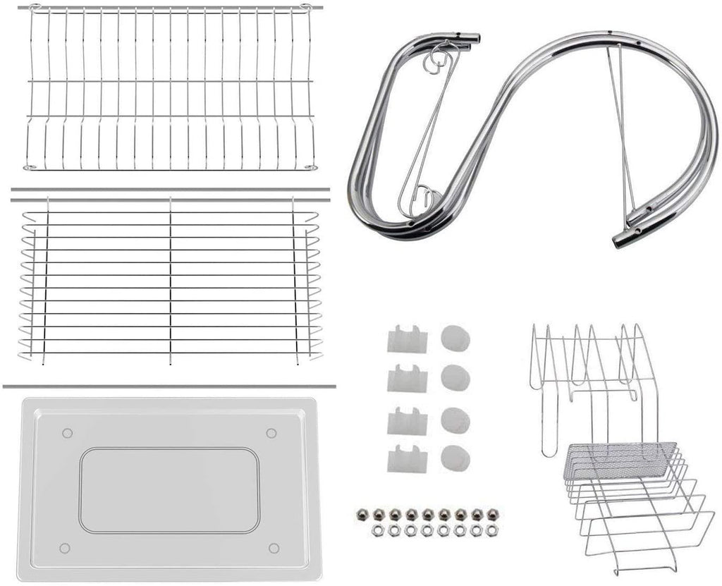 CARLA HOME 2 Tier Dish Rack with Drain Board for Kitchen Counter and Plated  Chrome Dish Dryer Silver 42 x 25,5 x 38 cm