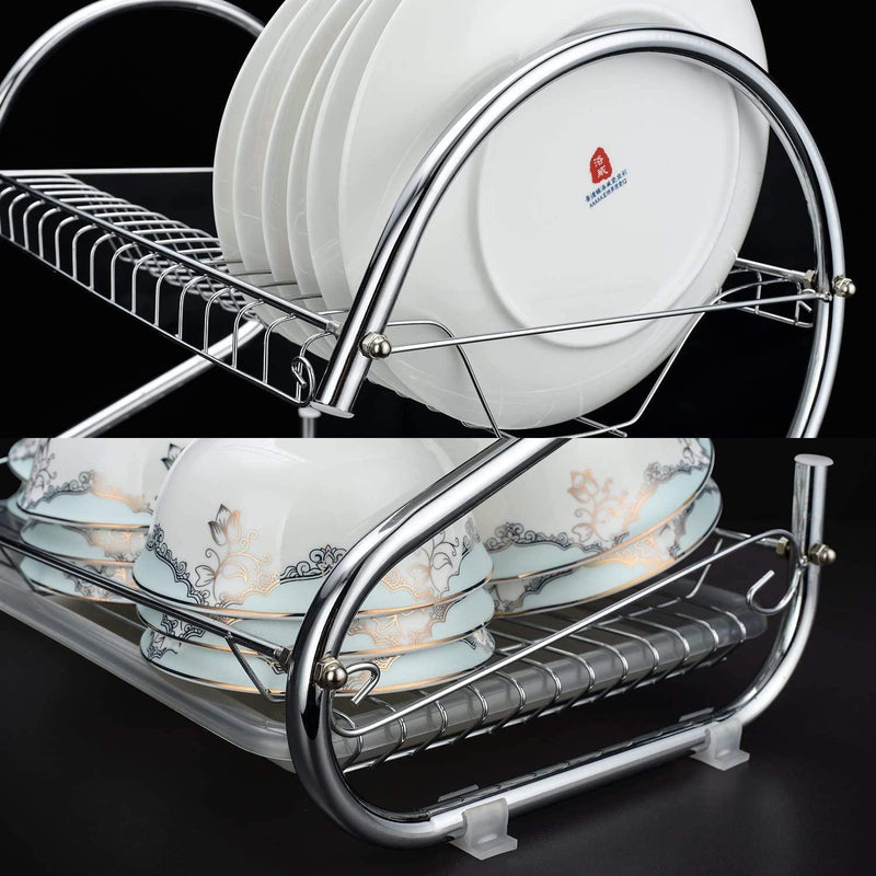Home-it dish rack and drainboard set Chrome dish drainer 2-tier