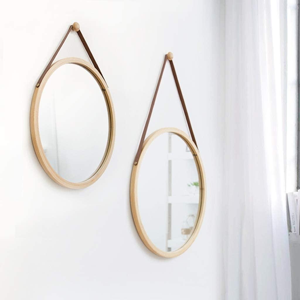 CARLA HOME Hanging Round Wall Mirror 45 cm - Solid Bamboo Frame and Adjustable Leather Strap for Bathroom and Bedroom - John Cootes