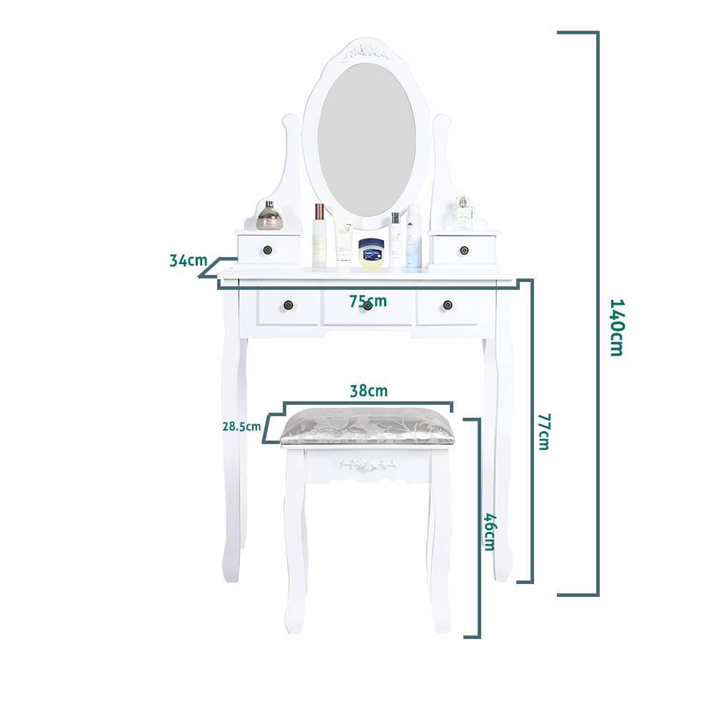 Carved Dressing Vanity Table Set with Mirror &#038; Stool- White - John Cootes