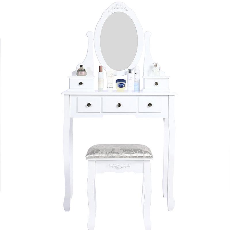 Carved Dressing Vanity Table Set with Mirror &#038; Stool- White - John Cootes