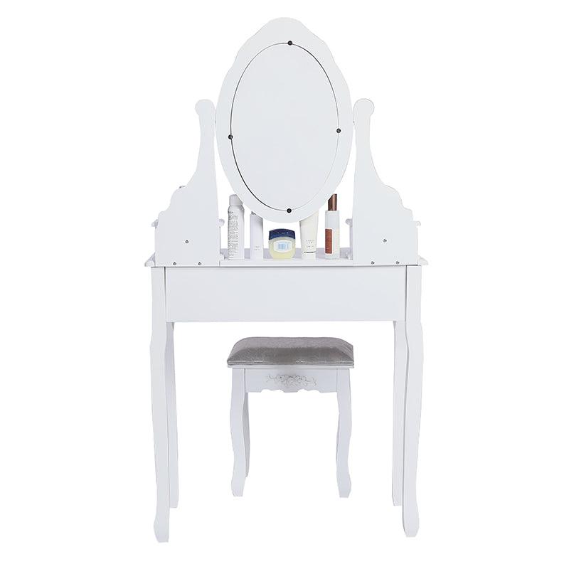 Carved Dressing Vanity Table Set with Mirror &#038; Stool- White - John Cootes