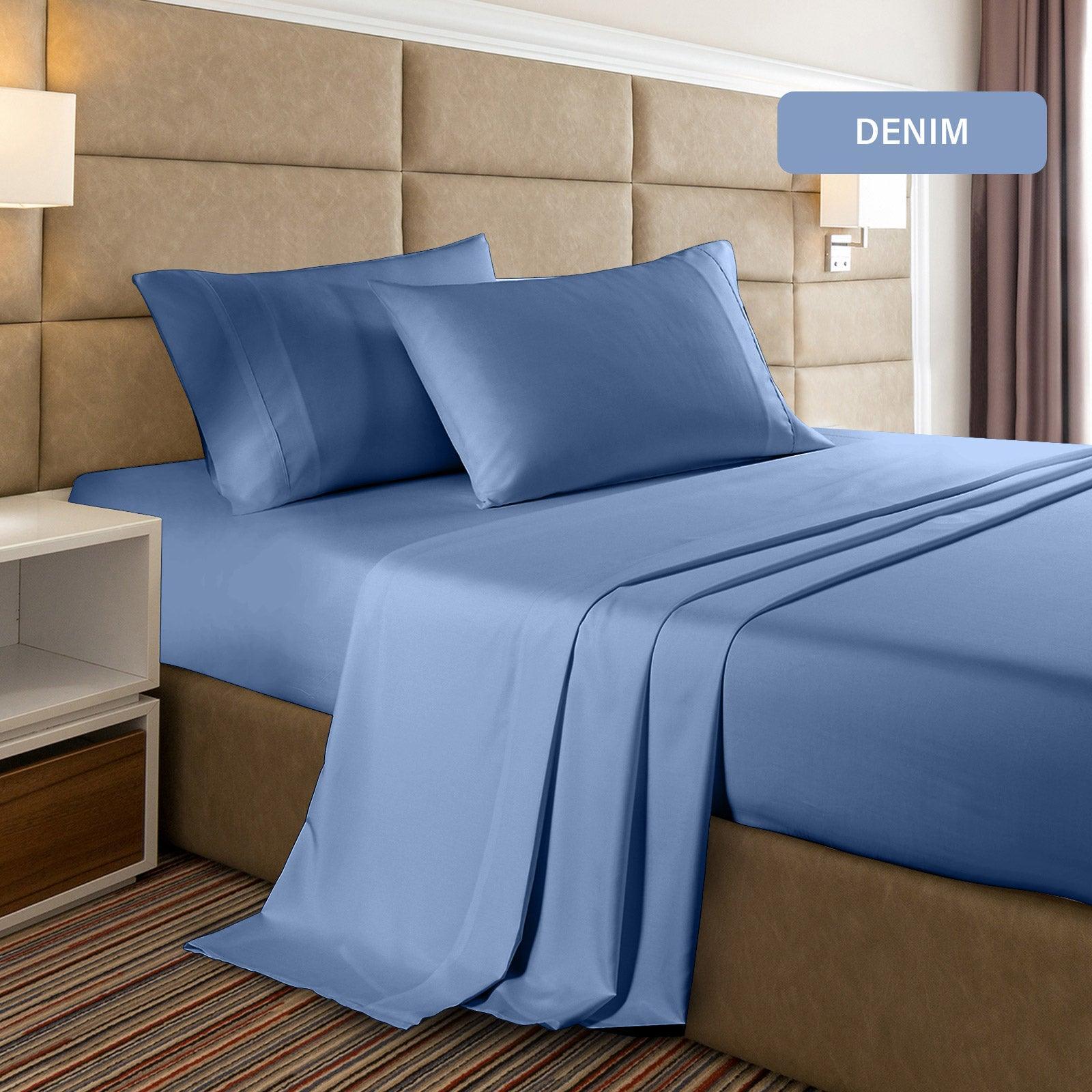 Casa Decor 2000 Thread Count Bamboo Cooling Sheet Set Ultra Soft Bedding - Double - Denim - John Cootes