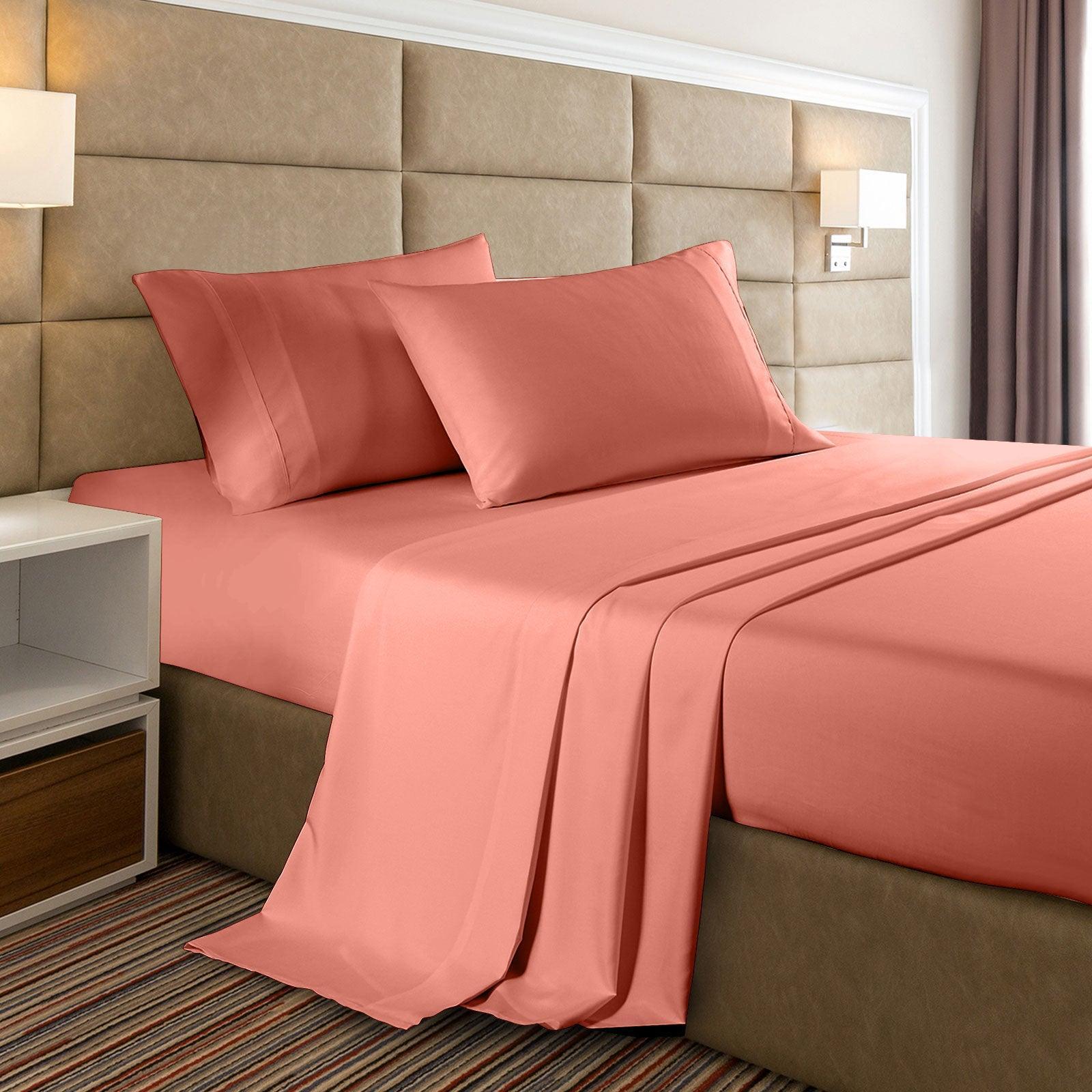 Casa Decor 2000 Thread Count Bamboo Cooling Sheet Set Ultra Soft Bedding - King - Peach - John Cootes