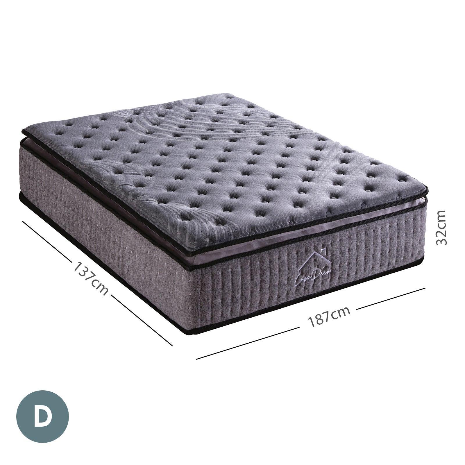 Casa Decor Bamboo Charcoal Mattress Pocket Spring Pillowtop 5 Zone 32cm Depth - Double - Charcoal - John Cootes