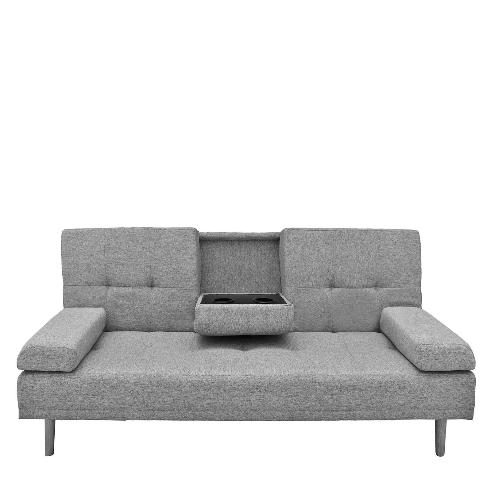 Casa Decor Mendoza 2 in 1 Sofa Bed Couch Grey Pull Down Cupholder 3 Seats Futon - John Cootes