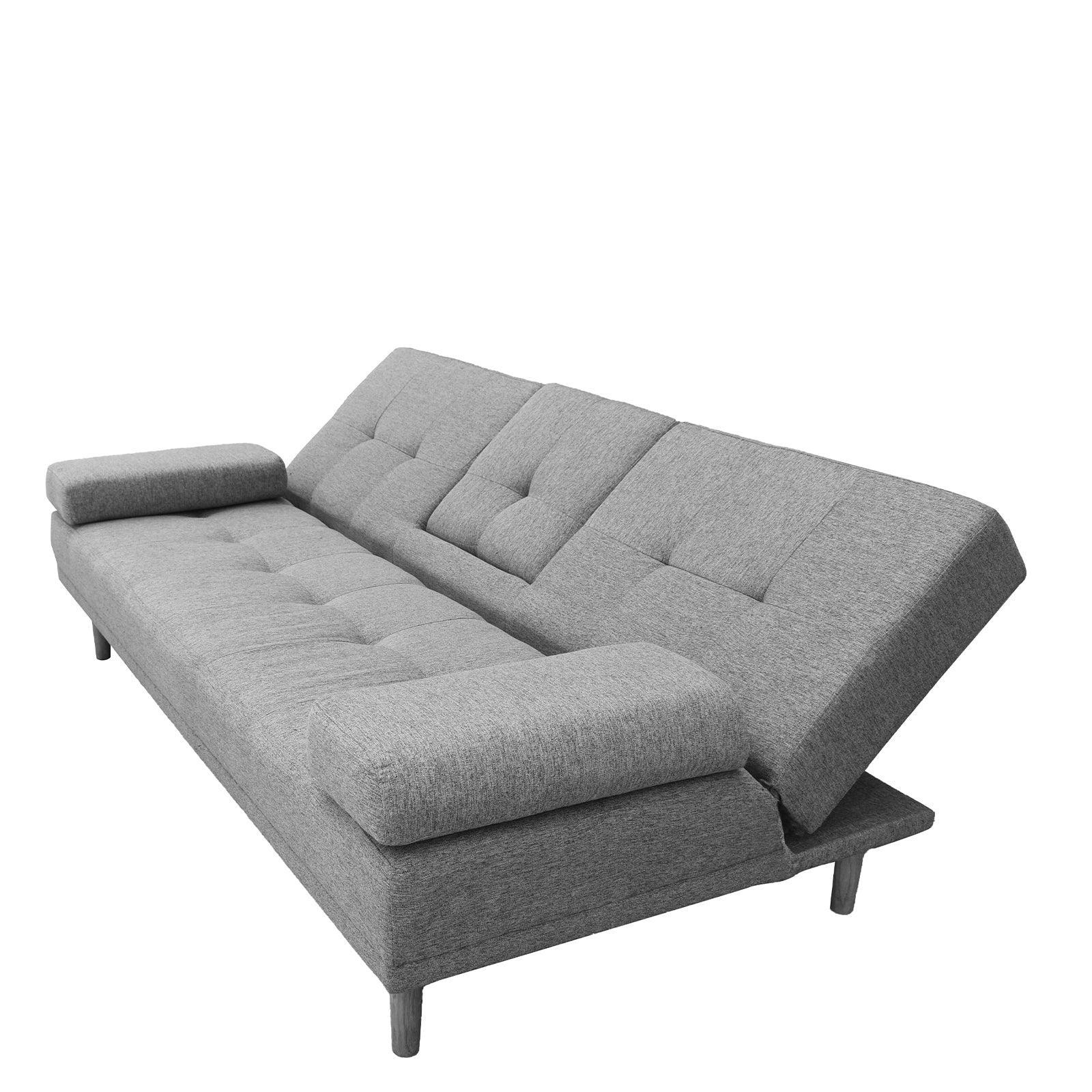 Casa Decor Mendoza 2 in 1 Sofa Bed Couch Grey Pull Down Cupholder 3 Seats Futon - John Cootes