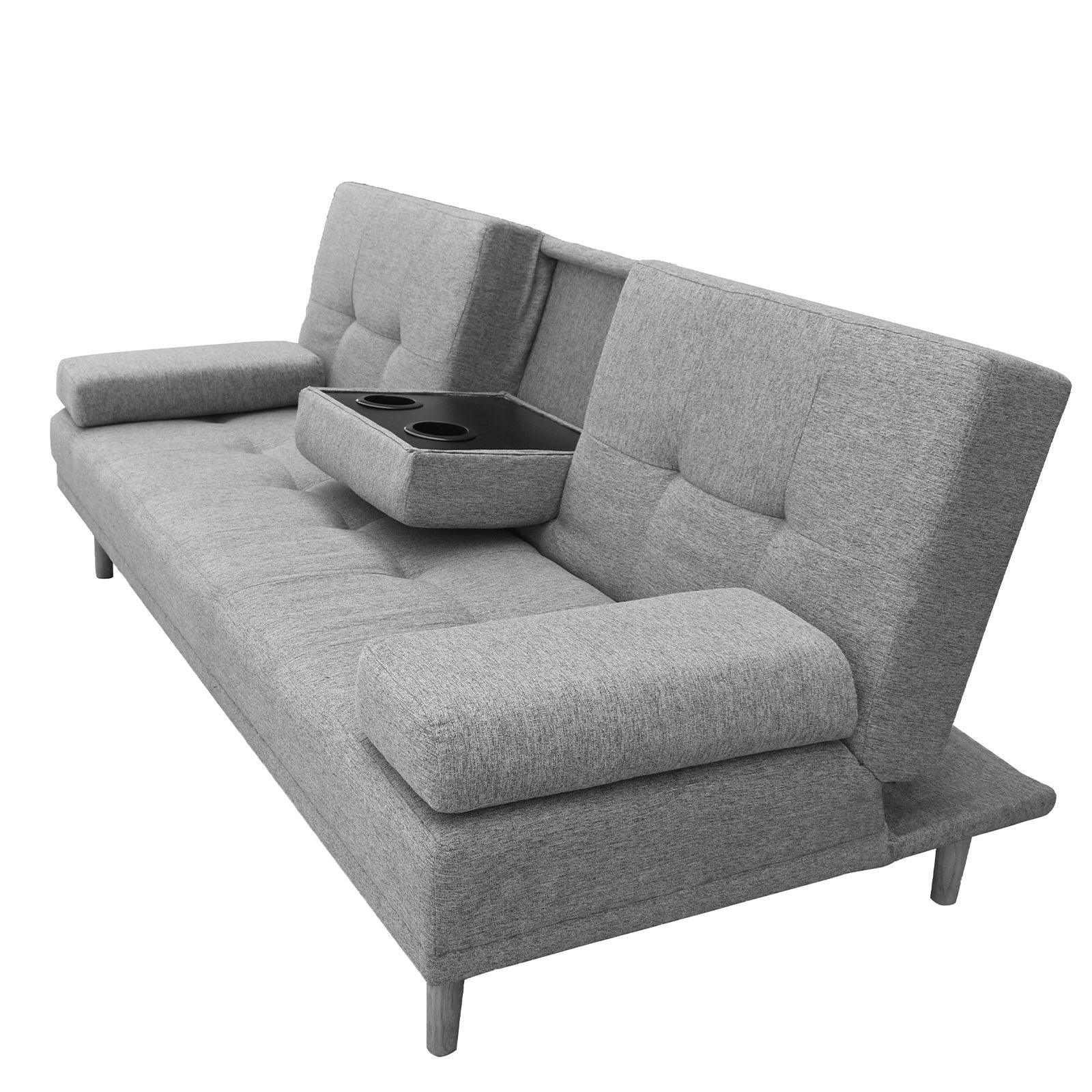 Casa Decor Mendoza 2 in 1 Sofa Bed Couch Grey Pull Down Cupholder 3 Seats Futon - John Cootes