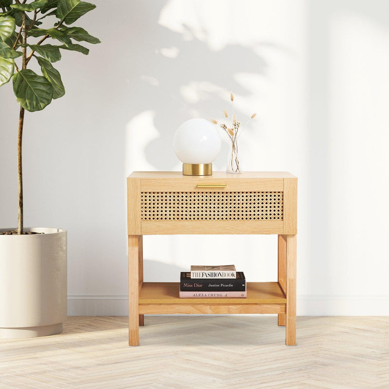 Casa Decor Santiago Rattan Bedside Table Drawers Table Nightstand Cabinet Oak - John Cootes