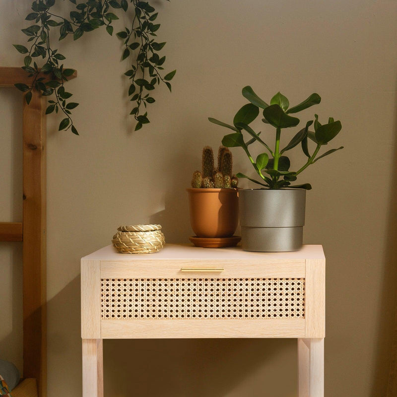 Casa Decor Santiago Rattan Bedside Table Drawers Table Nightstand Cabinet Oak - John Cootes