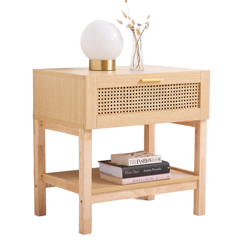 Casa Decor Santiago Rattan Bedside Table Drawers Table Nightstand Cabinet Oak - John Cootes