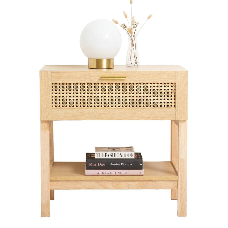 Casa Decor Santiago Rattan Bedside Table Drawers Table Nightstand Cabinet Oak - John Cootes