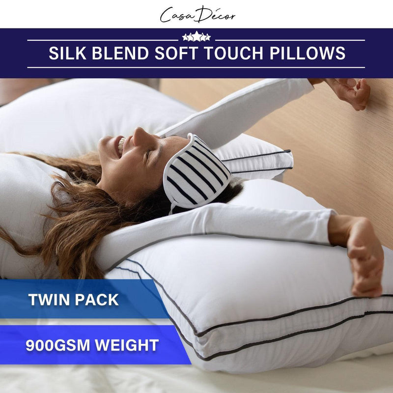 Casa Decor Silk Blend Pillow Hypoallergenic Gusset Cotton Cover Twin Pack - John Cootes