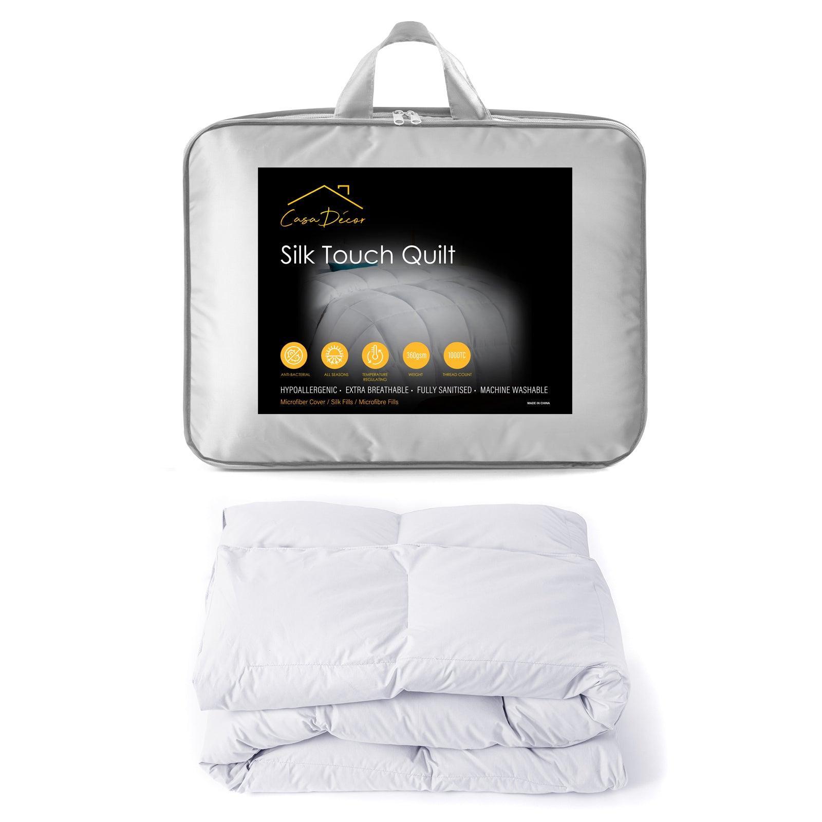 Casa Decor Silk Touch Quilt 360GSM All Seasons Antibacterial Hypoallergenic - King Single - White - John Cootes