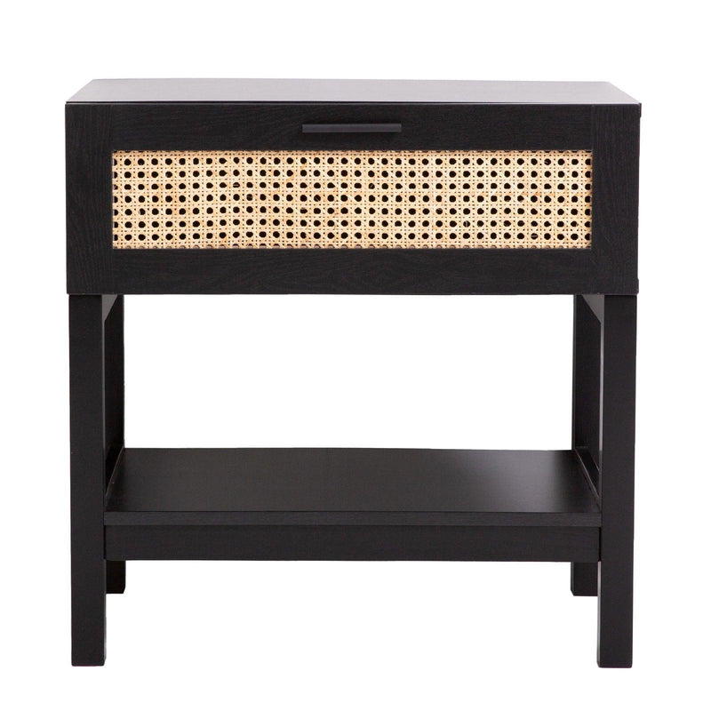 Casa Decor Tulum Rattan Bedside Table Drawers Table Nightstand Cabinet Black - John Cootes