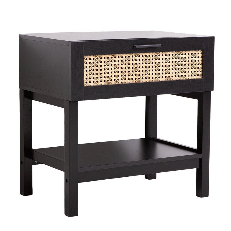 Casa Decor Tulum Rattan Bedside Table Drawers Table Nightstand Cabinet Black - John Cootes