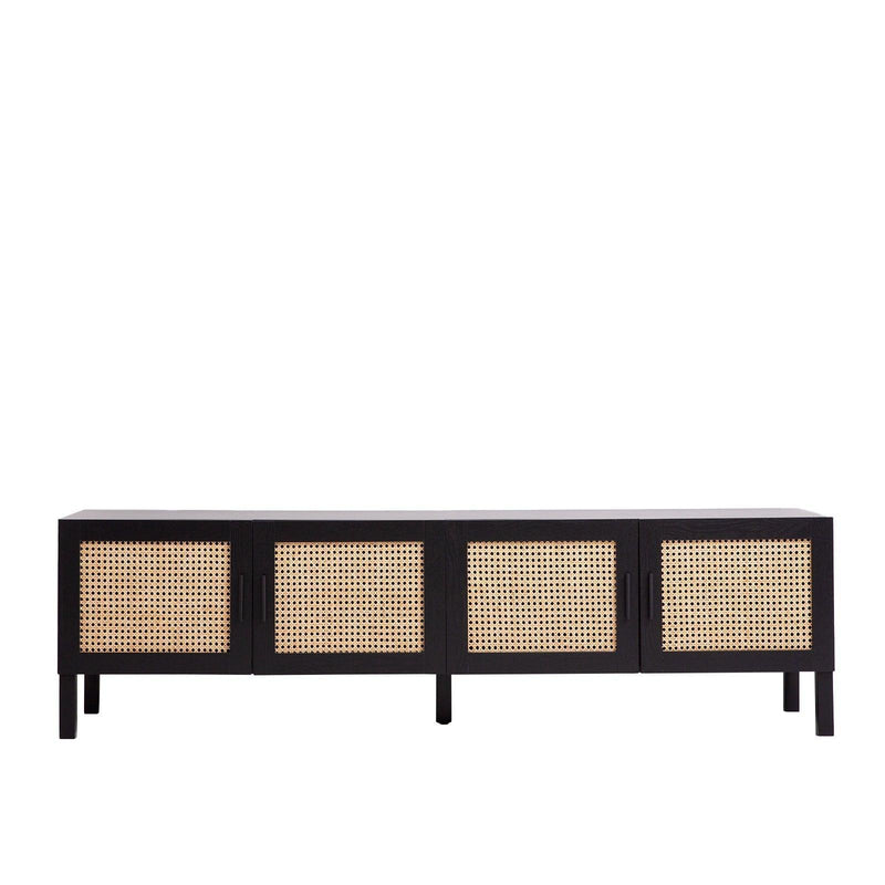 Casa Decor Tulum Rattan Entertainment Unit TV Stand Cabinet Storage Black - John Cootes