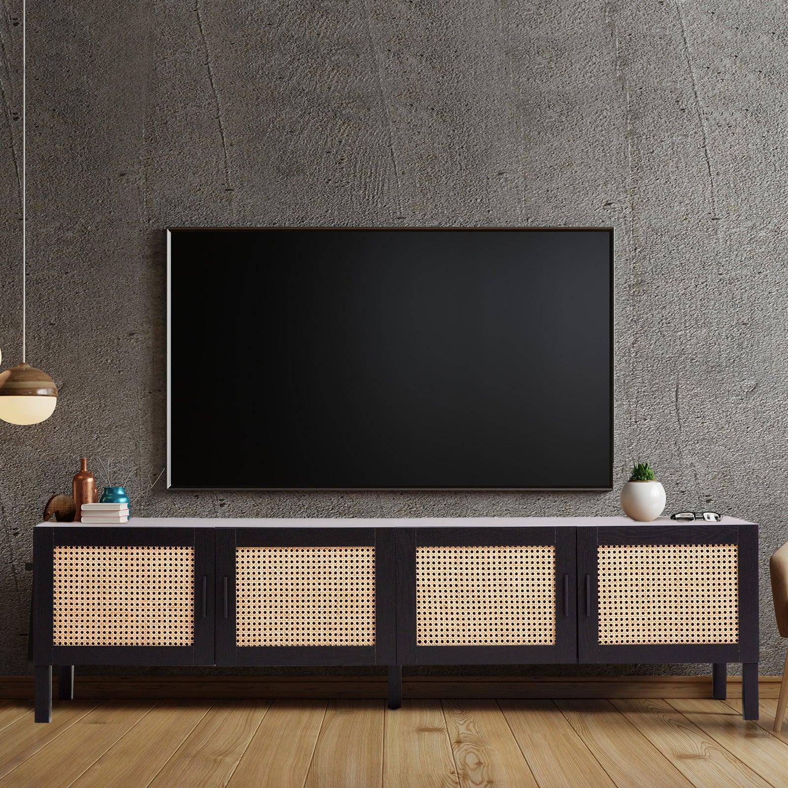 Casa Decor Tulum Rattan Entertainment Unit TV Stand Cabinet Storage Black - John Cootes