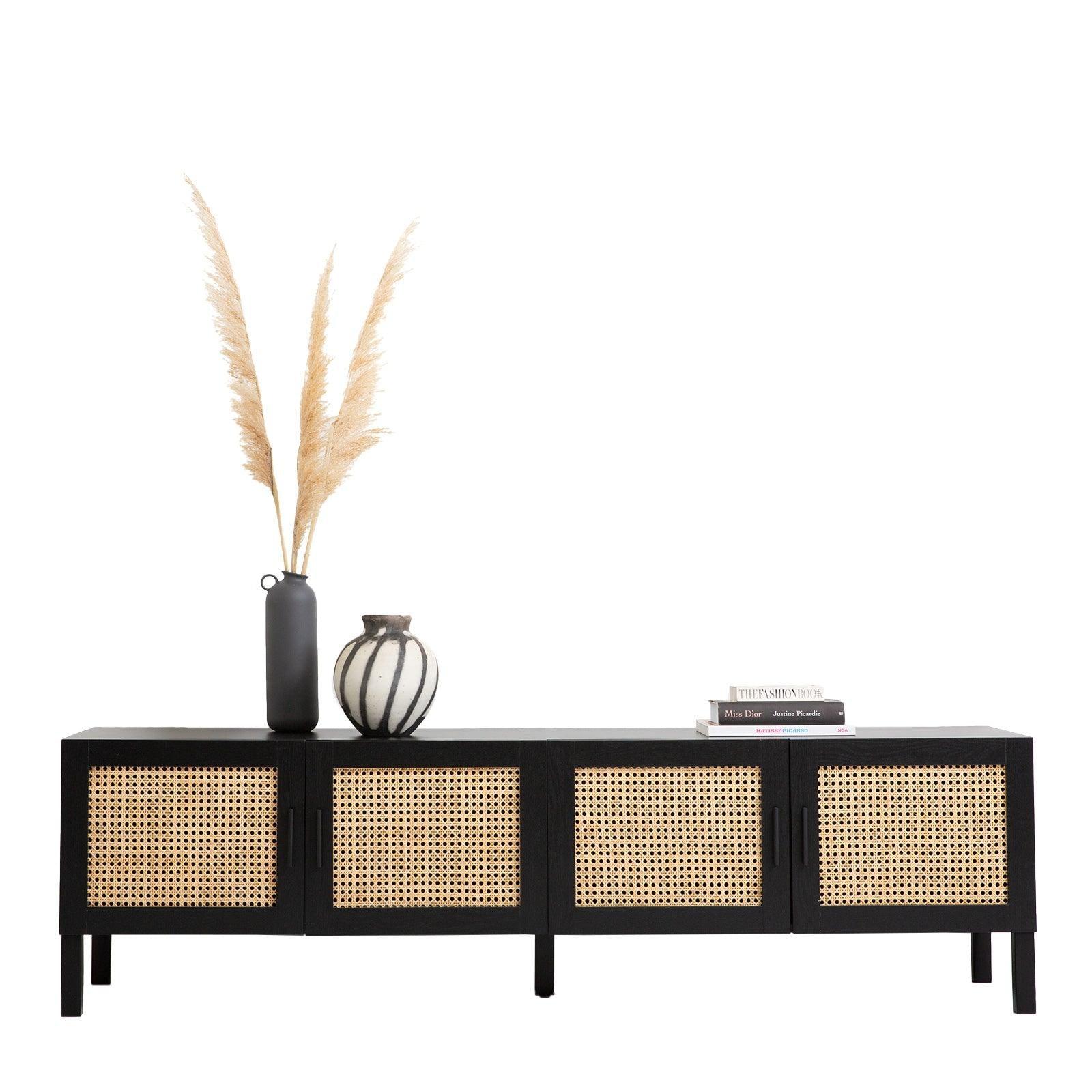 Casa Decor Tulum Rattan Entertainment Unit TV Stand Cabinet Storage Black - John Cootes