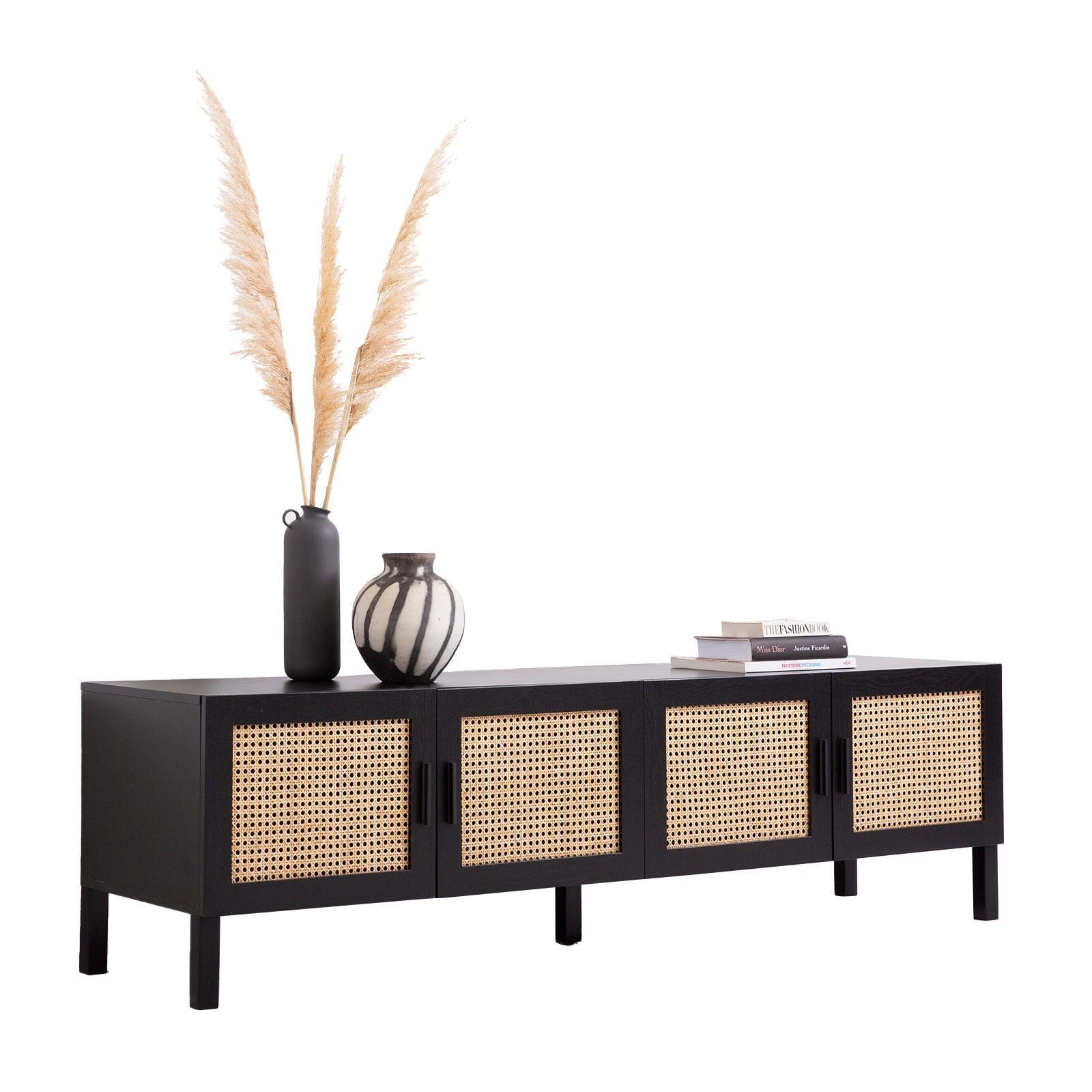 Casa Decor Tulum Rattan Entertainment Unit TV Stand Cabinet Storage Black - John Cootes