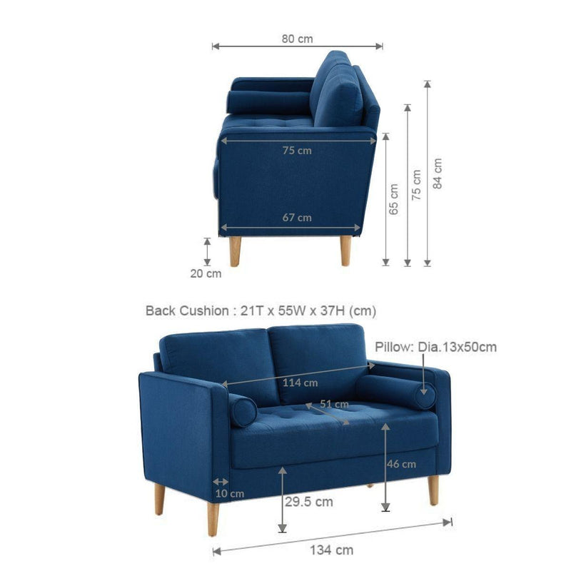 Cassandra 2 Seater Sofa Loveseat couch Blue - John Cootes