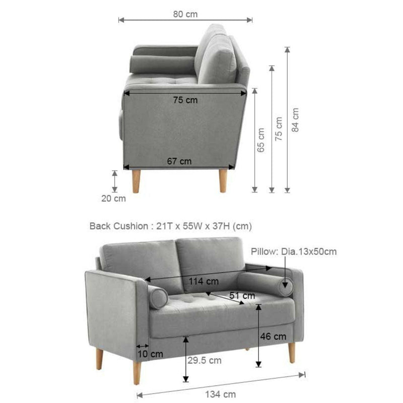 Cassandra 2 Seater Sofa Loveseat Couch Light Grey - John Cootes