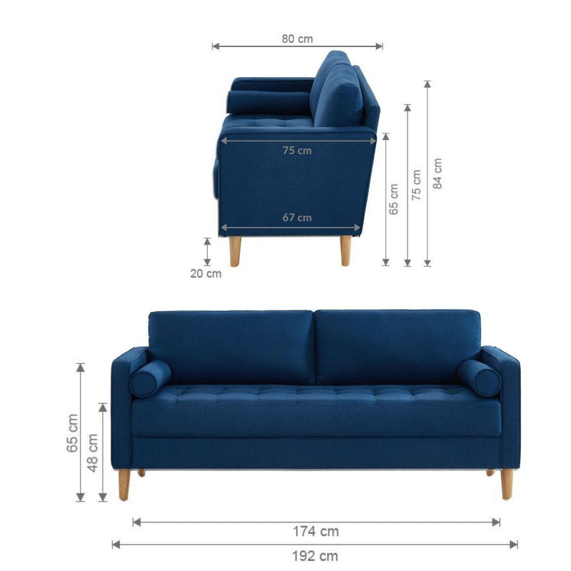 Cassandra 3 Seater Sofa Couch Blue - John Cootes