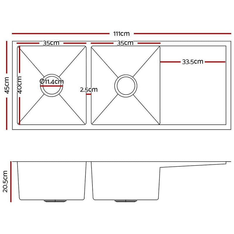 Cefito 111cm x 45cm Stainless Steel Kitchen Sink Under/Top/Flush Mount Silver - John Cootes