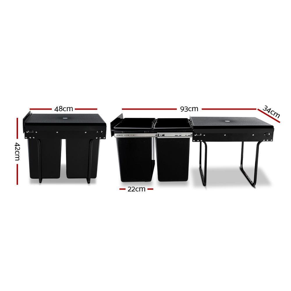 Cefito 2x20L Pull Out Bin - Black - John Cootes