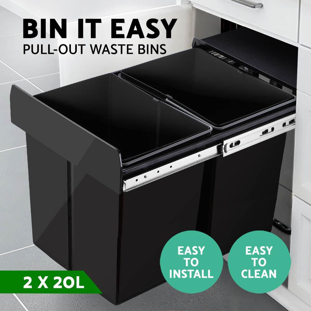 Cefito 2x20L Pull Out Bin - Black - John Cootes