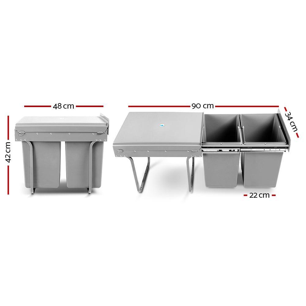 Cefito 2x20L Pull Out Bin - Grey - John Cootes