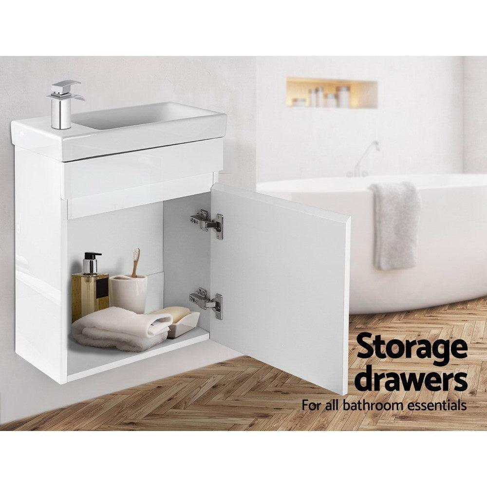 Cefito 400mm Bathroom Vanity Basin Cabinet Sink Storage Wall Hung Ceramic Basins Wall Mounted White - John Cootes