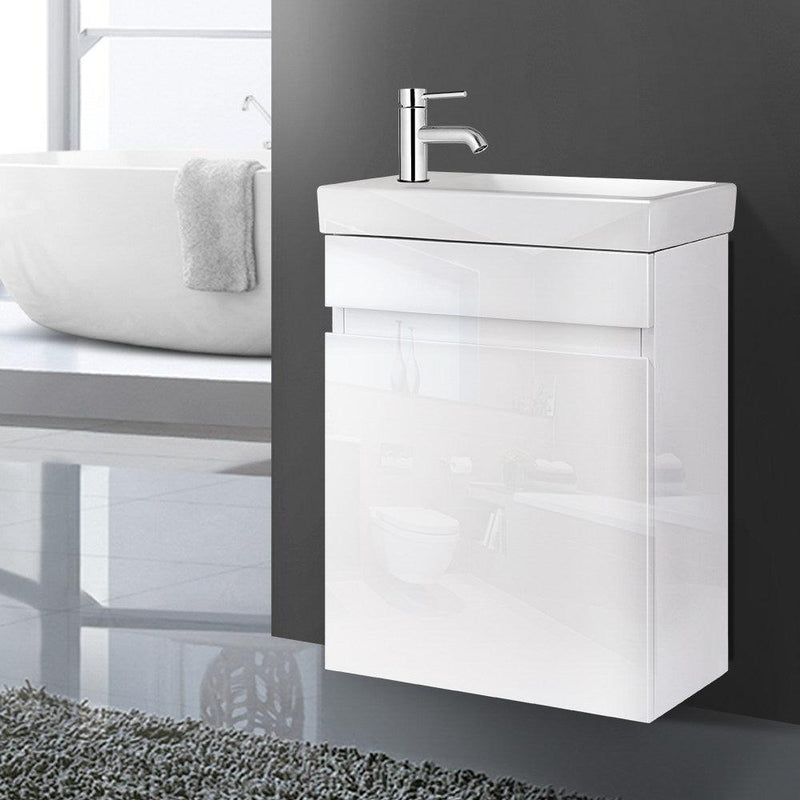 Cefito 400mm Bathroom Vanity Basin Cabinet Sink Storage Wall Hung Ceramic Basins Wall Mounted White - John Cootes
