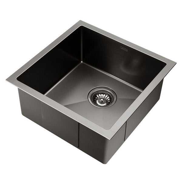 Cefito 44cm x 44cm Stainless Steel Kitchen Sink Under/Top/Flush Mount Black - John Cootes
