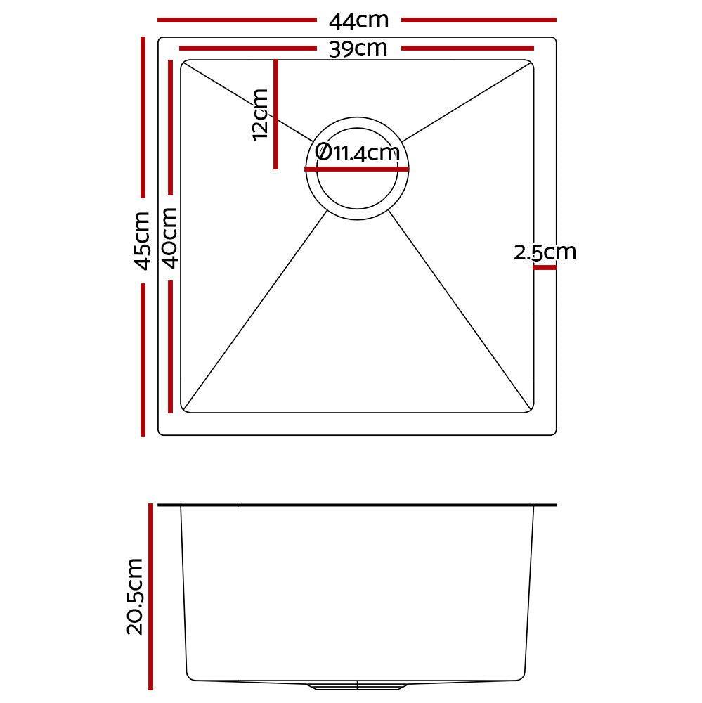 Cefito 44cm x 44cm Stainless Steel Kitchen Sink Under/Top/Flush Mount Black - John Cootes