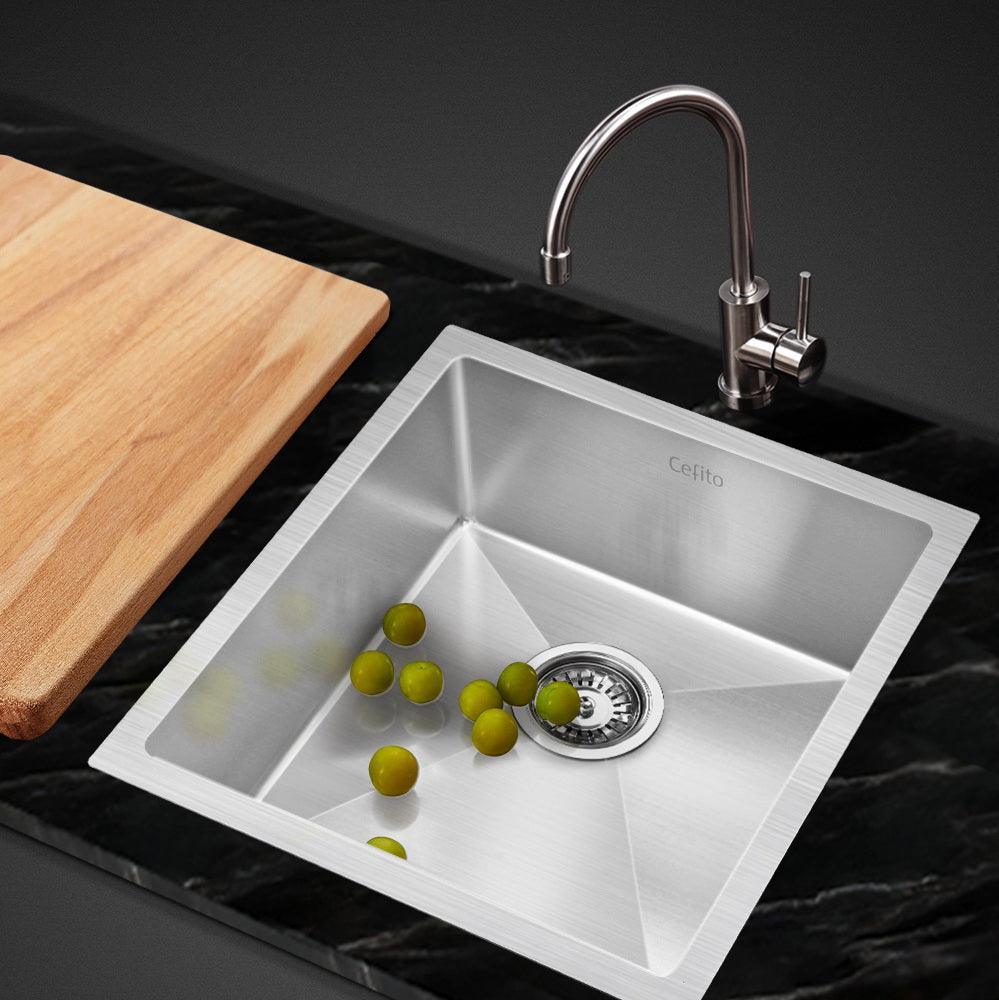 Cefito 44cm x 44cm Stainless Steel Kitchen Sink Under/Top/Flush Mount Black - John Cootes