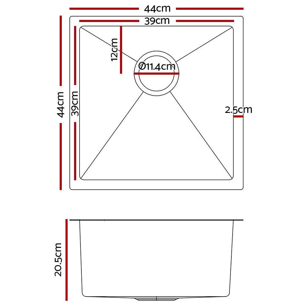 Cefito 44cm x 44cm Stainless Steel Kitchen Sink Under/Top/Flush Mount Silver - John Cootes