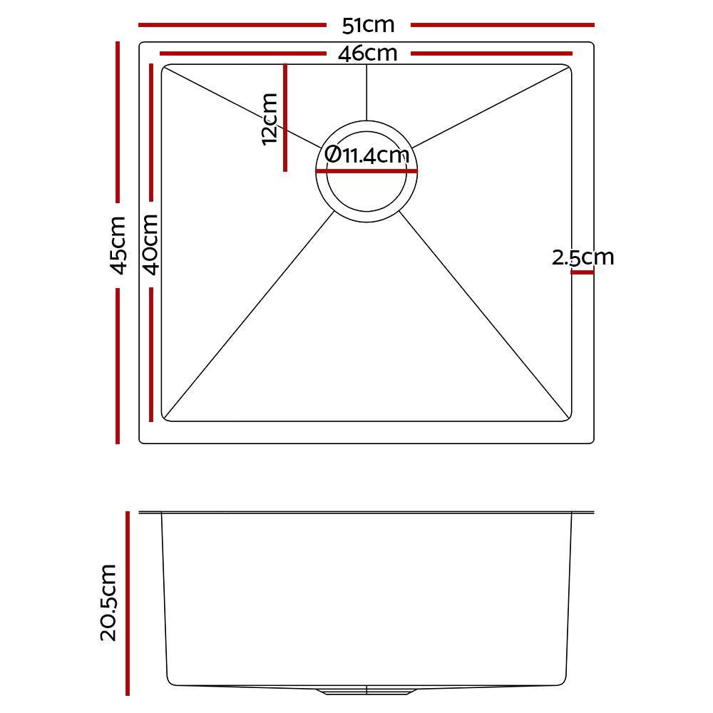 Cefito 51cm x 45cm Stainless Steel Kitchen Sink Under/Top/Flush Mount Silver - John Cootes