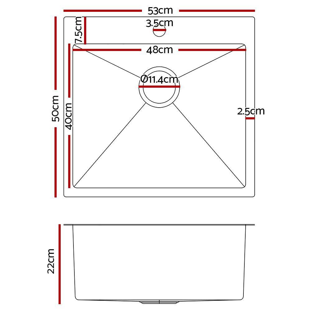 Cefito 53cm x 50cm Stainless Steel Kitchen Sink Under/Top/Flush Mount Silver - John Cootes