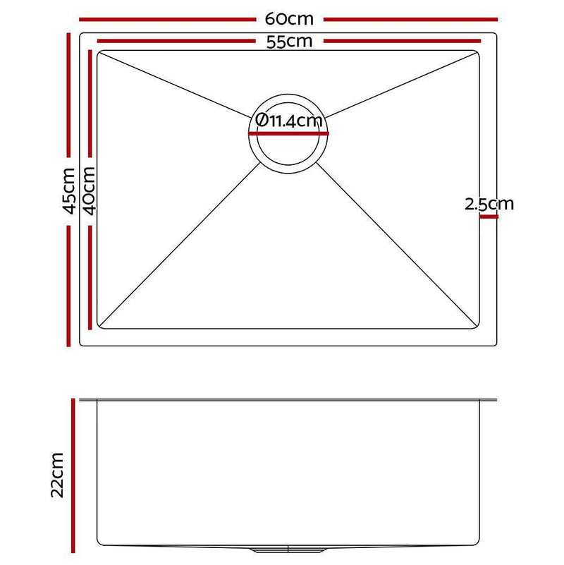 Cefito 60cm x 45cm Stainless Steel Kitchen Sink Under/Top/Flush Mount Silver - John Cootes