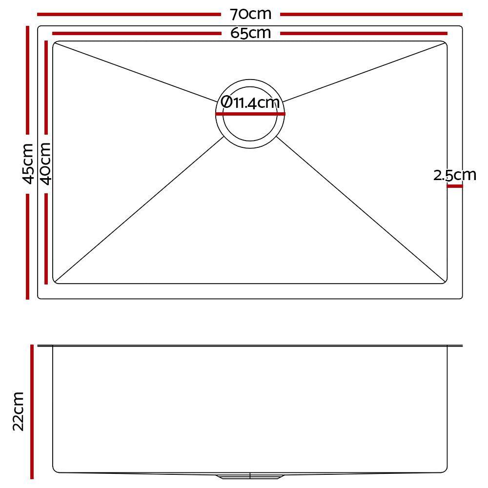 Cefito 70cm x 45cm Stainless Steel Kitchen Sink Under/Top/Flush Mount Silver - John Cootes