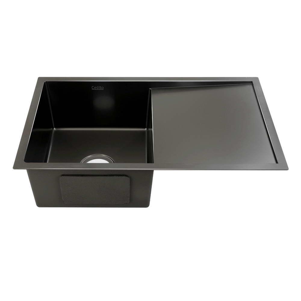 Cefito 75cm x 45cm Stainless Steel Kitchen Sink Under/Top/Flush Mount Black - John Cootes