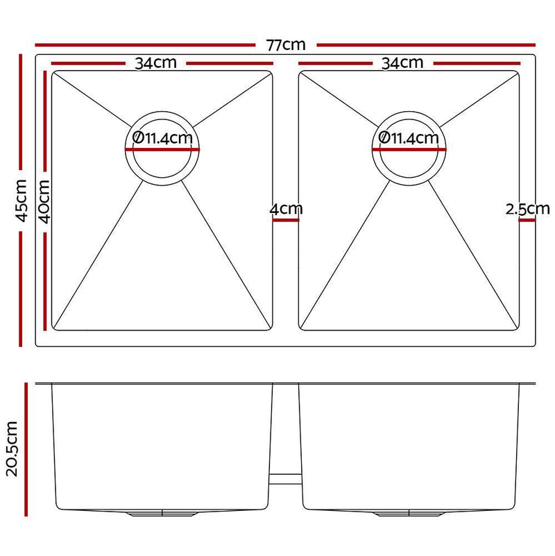 Cefito 77cm x 45cm Stainless Steel Kitchen Sink Under/Top/Flush Mount Silver - John Cootes