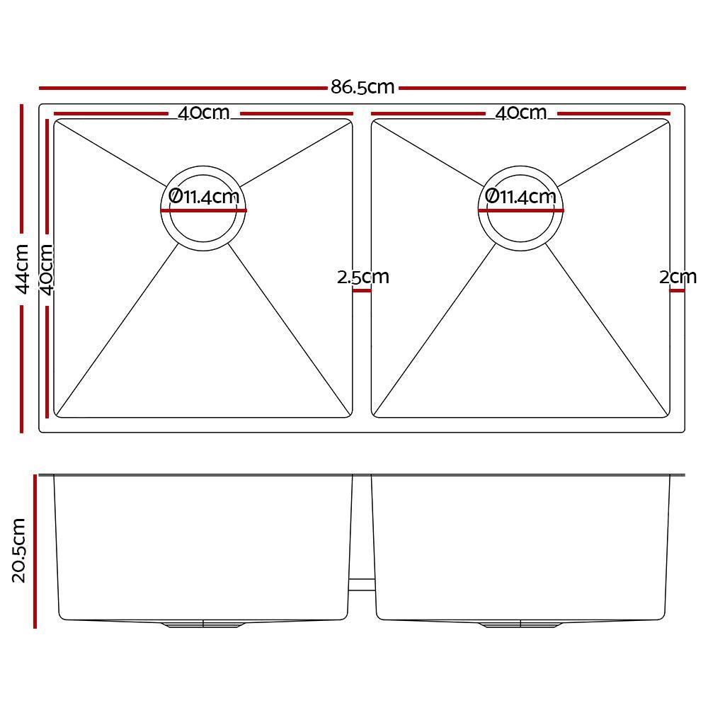 Cefito 86.5cm x 44cm Stainless Steel Kitchen Sink Under/Top/Flush Mount Silver - John Cootes