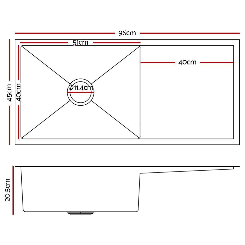 Cefito 96cm x 45cm Stainless Steel Kitchen Sink Under/Top/Flush Mount Silver - John Cootes